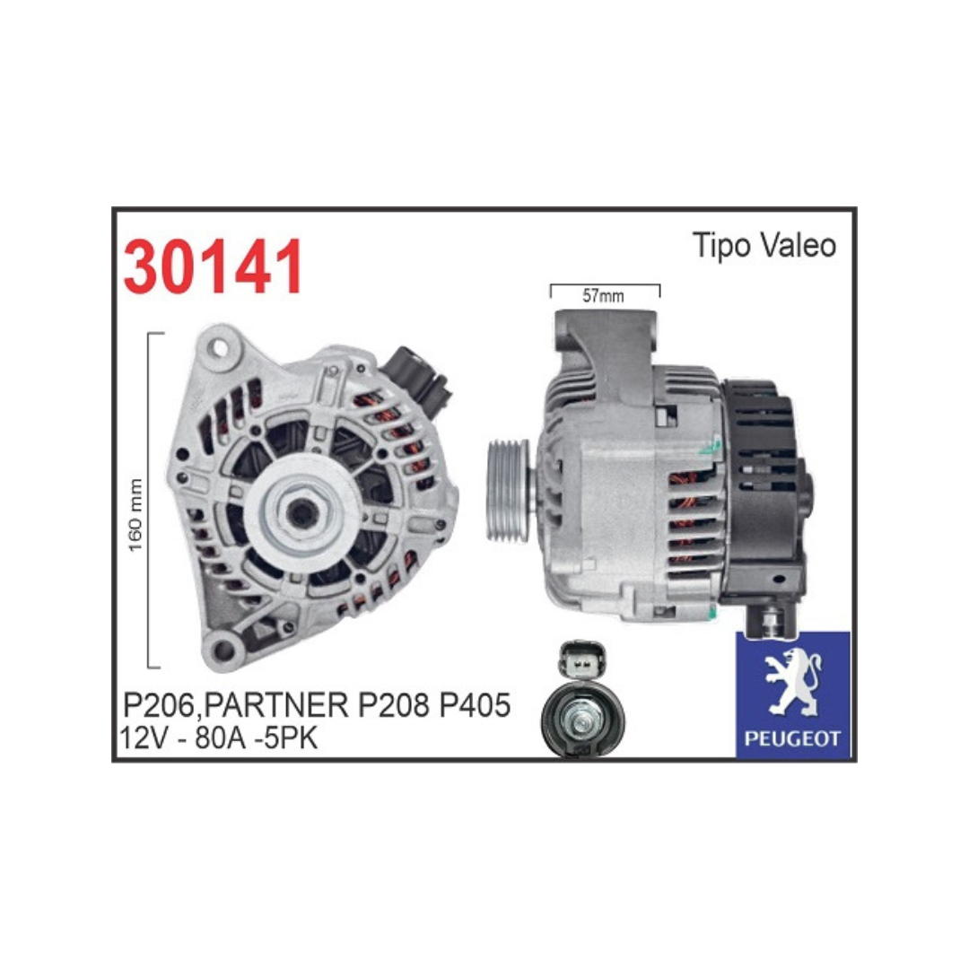 ALTERNADOR VALEO 12V 85A PEUGEOT PARTNER 206 5PK