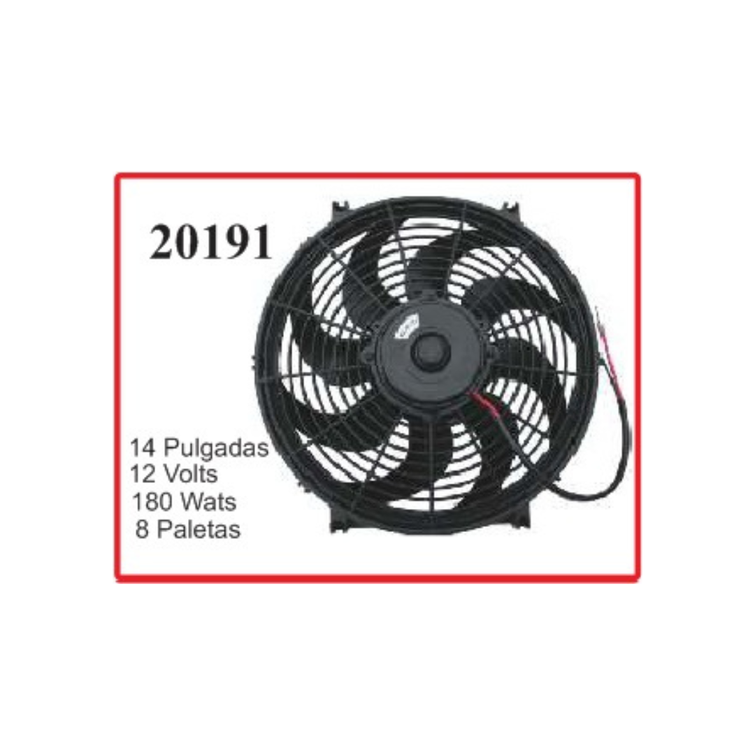 ELECTROVENTILADOR 14P 12V 180W 8 PALETAS CHATO CURVO