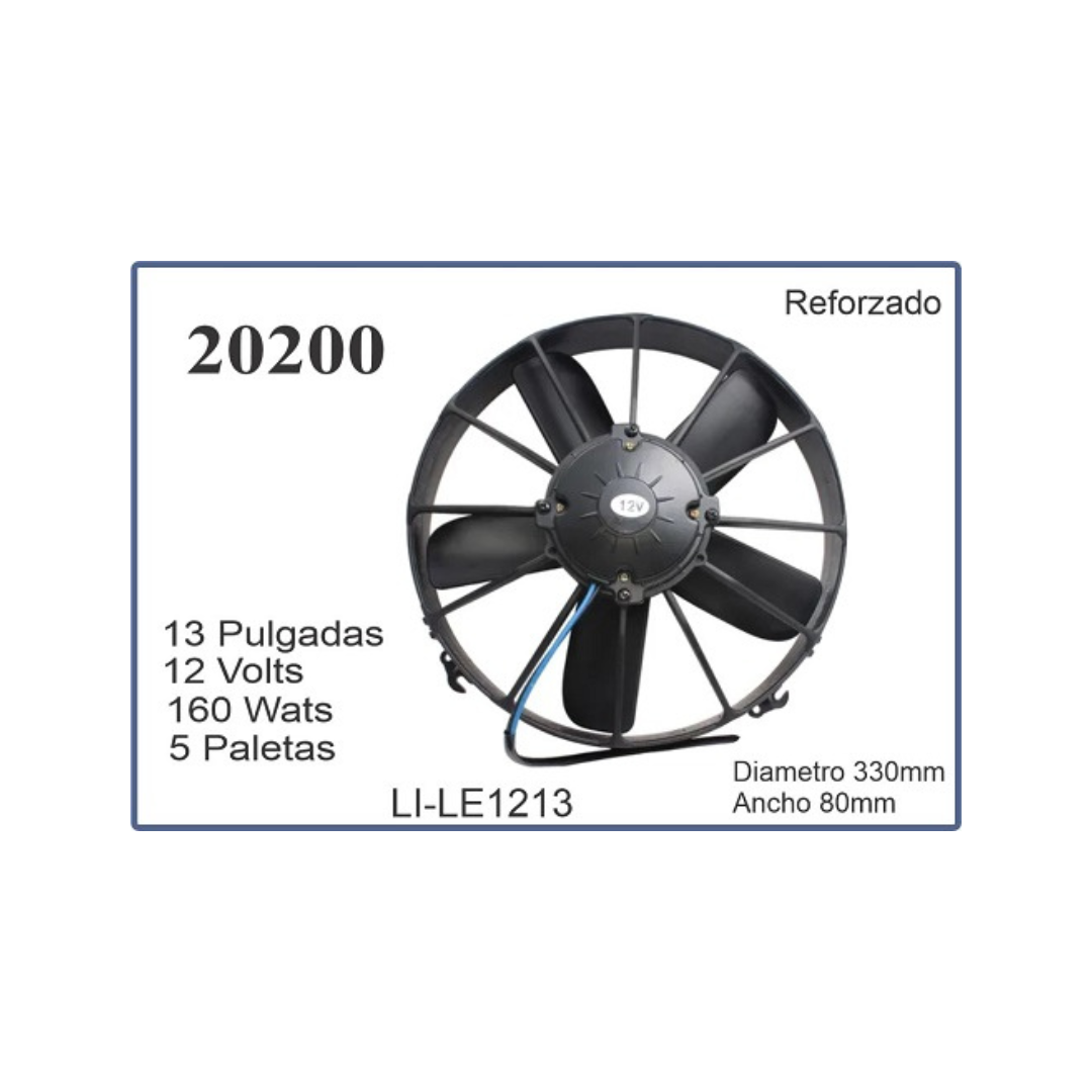 ELECTROVENTILADOR UNIVERSAL REFORZADO 13 PULGADAS 12V 160W 360MM 5 PALETAS